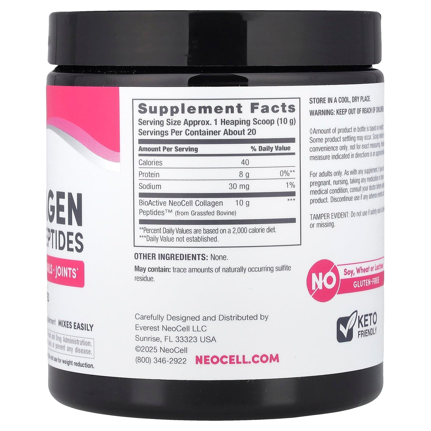 Neocell Peptides de collagène de bœuf en poudre, sans saveur, 200 grammes
