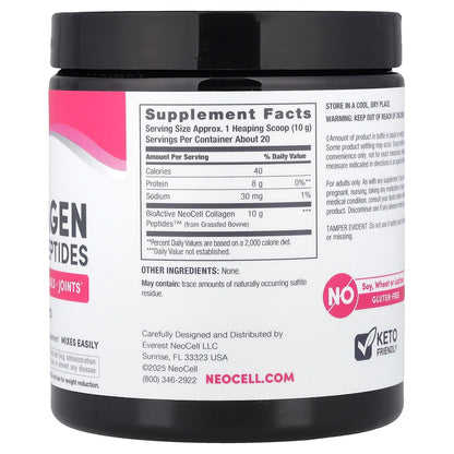 Neocell Peptides de collagène de bœuf en poudre, sans saveur, 200 grammes