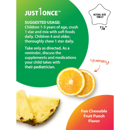 Natural Vitality Kid’s One Multivitamines + Probiotiques et, Nutriments naturels, goût punch aux fruits, 120 comprimés à mâcher