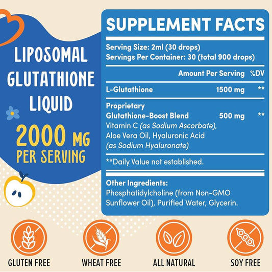 Prunicis Liquid Liposomal Glutathione + Vitamin C, Hyaluronic Acid and Aloe Vera, 60ml