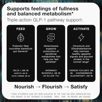 Toniiq GLP-1 Support | avec GlucoVantage® Dihydroberbérine et Akkermansia, brevetés et cliniquement étudiés | Soutien de l'appétit et de la satiété | 120 gélules