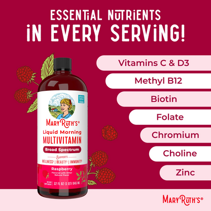 Mary Ruth's Liquid Morning Multivitamin, Raspberry Flavor, 887 ml