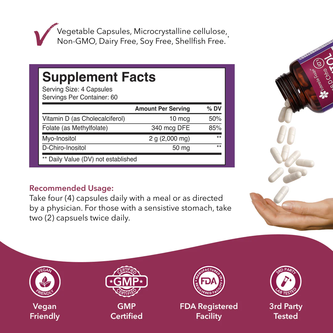 Intimate Rose Myo-Inositol & D-Chiro Inositol 40:1 + Folate & Vitamin D, 120 gélules