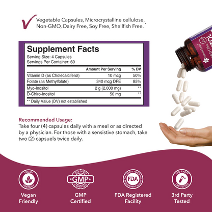 Intimate Rose Myo-Inositol & D-Chiro Inositol 40:1 + Folate & Vitamin D, 120 gélules