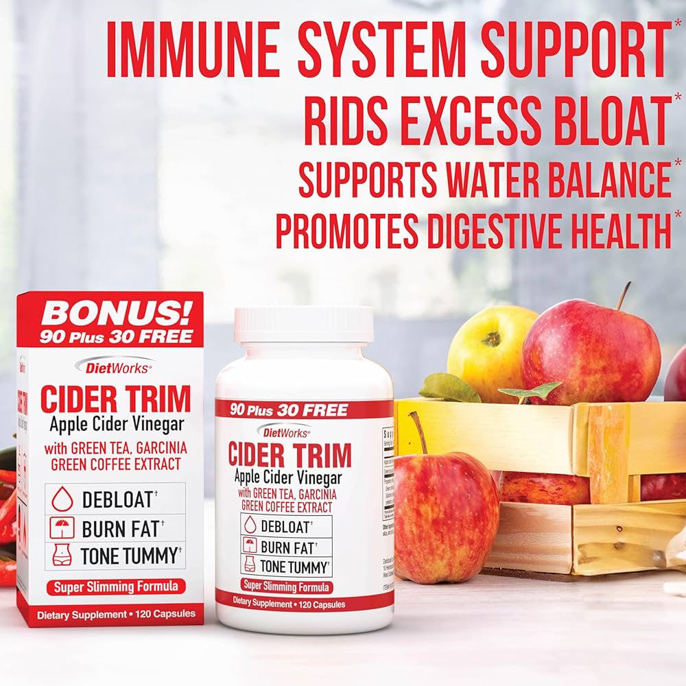 Diet Works Cider Trim | vinaigre de cidre avec garcinia cambogia, gingembre, poivre de Cayenne et érable | 120 gélules