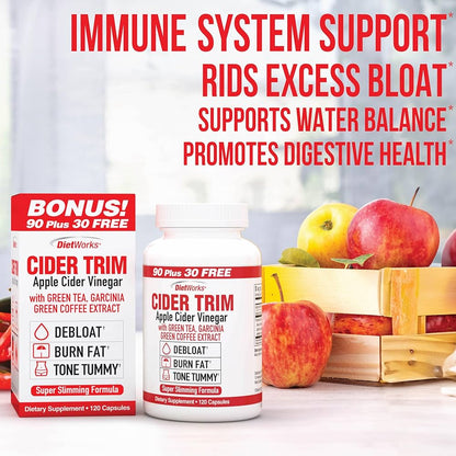 Diet Works Cider Trim | vinaigre de cidre avec garcinia cambogia, gingembre, poivre de Cayenne et érable | 120 gélules