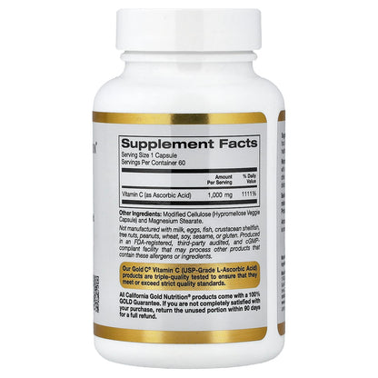 California Gold Nutrition, Gold C®, vitamine C de qualité USP, 1 000 mg, 60 gélules