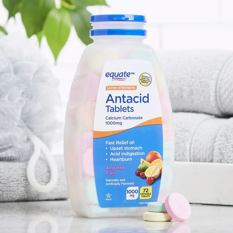 Equate Comprimés à croquer antiacides ultra-forts, saveur baies et fraises assorties, 1000 mg, boîte de 72 comprimés