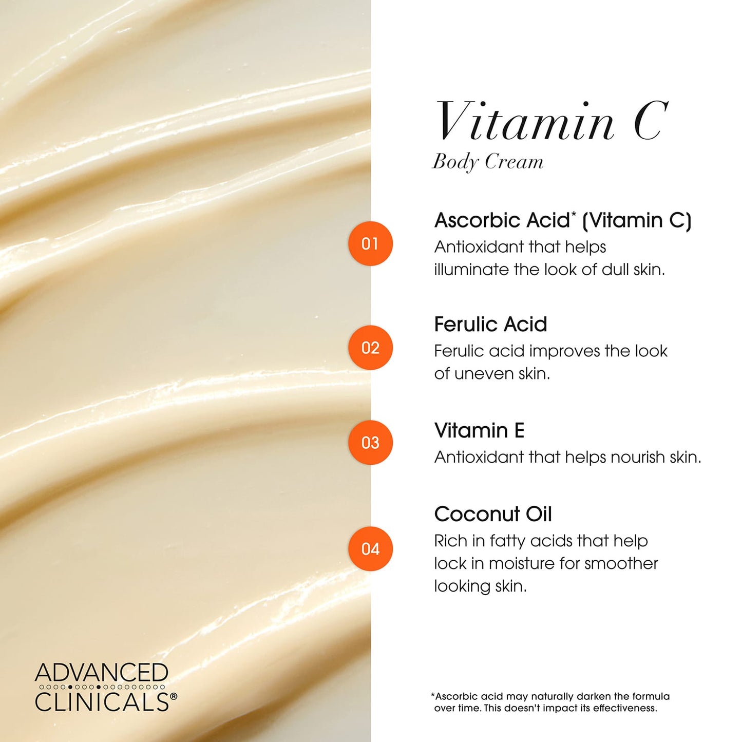 Advanced Clinicals Crème pour le corps éclaircissante à la vitamine C, 454 grammes