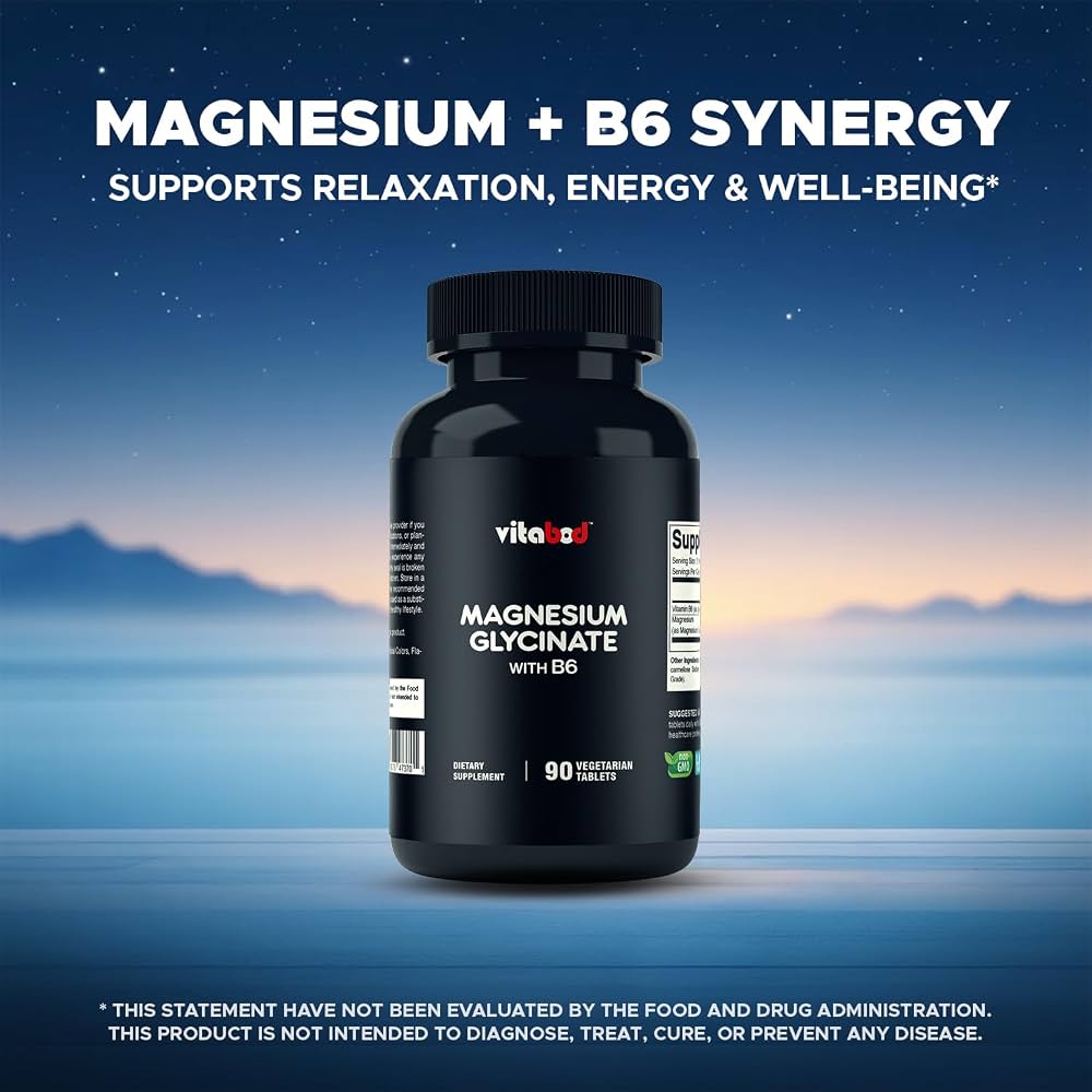 Vitabod Magnésium Glycinate + Vitamine B6|300mg de magnésium élémental, 90 gélules