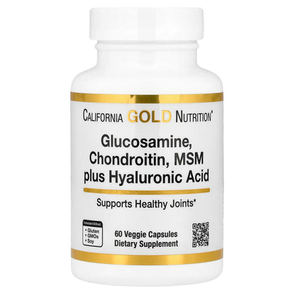 California Gold Nutrition Glucosamine, Chondroitine, MSM plus Acide Hyaluronique, 60 gélules