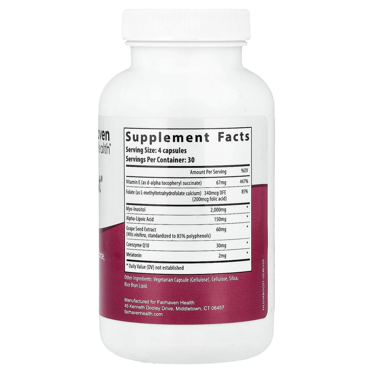 FairHaven Health Ovaboost Fertility Supplement for Women | Myo-inositol, Folic Acid | Prenatal Vitamin for Natural Fertility | 120 Capsules