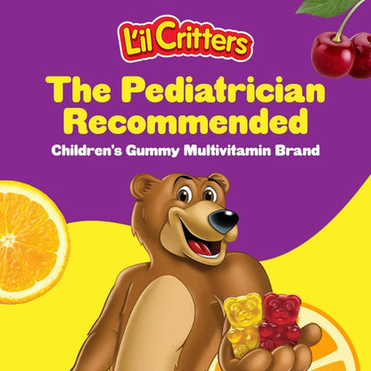 Lil Critters Soutien multivitaminé + digestif, Gummies multivitaminées quotidiens, Goût Cerise tendre à mâcher, Jus d'orange, 90 gummies