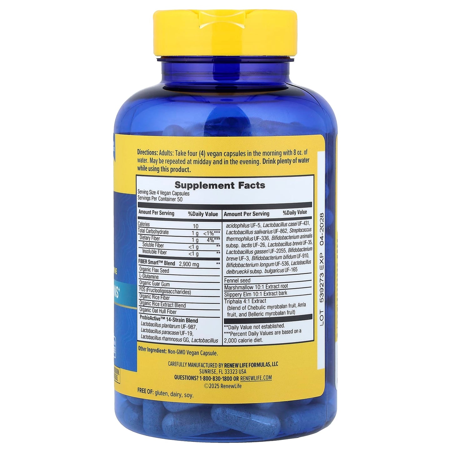 RenewLife Fiber Smart | avec Probiotiques, graines de lin, L Glutamine | 200 gélules