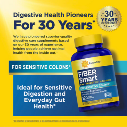 RenewLife Fiber Smart | avec Probiotiques, graines de lin, L Glutamine | 200 gélules