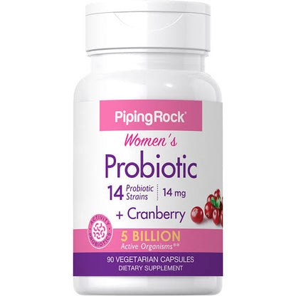 PipingRock Probiotique pour femmes|14 souches, 5 milliards de cultures et canneberge, 90 gélules