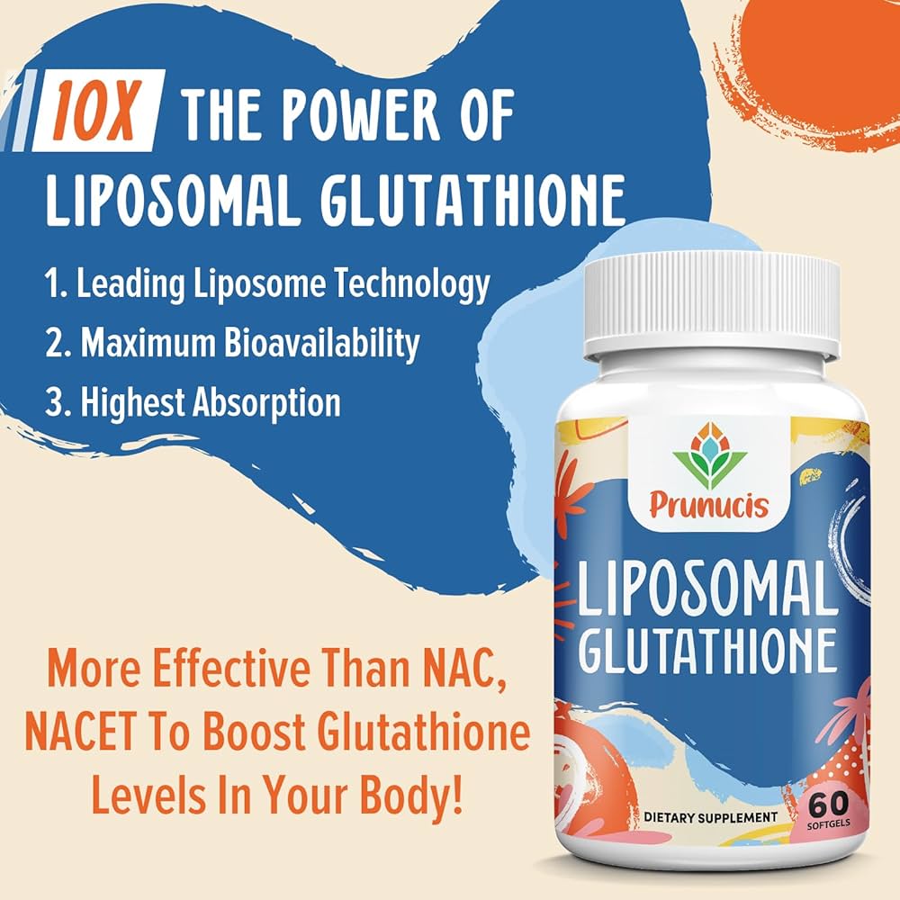 Prunucis Glutathione liposomal, avec vitamine C, chardon-Marie et acide alpha-lipoïque, L-glutathion réduit pur, haute absorption, 60 gélules
