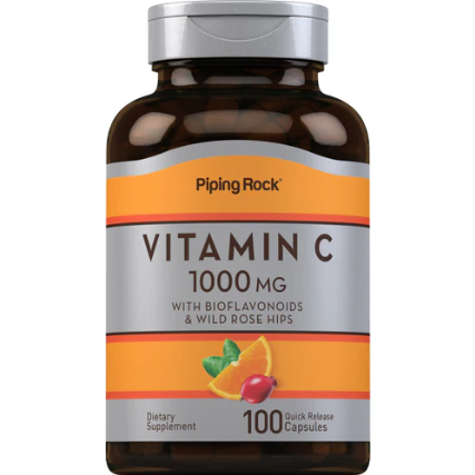 PipingRock Vitamin C + Rose Hips, 1000mg, 100 Tablets