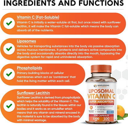 Wholesome Wellness Vitamine C Liposomale, 1500mg, 200 gélules