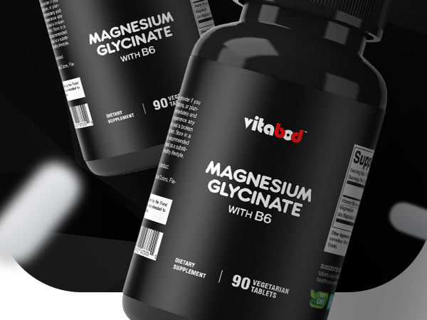 Vitabod Magnésium Glycinate + Vitamine B6|300mg de magnésium élémental, 90 gélules
