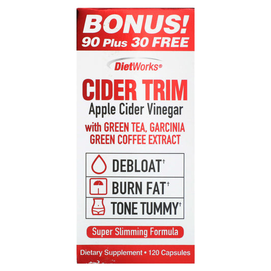 Diet Works Cider Trim | Apple Cider Vinegar with Garcinia Cambogia, Ginger, Cayenne Pepper, and Maple | 120 Capsules