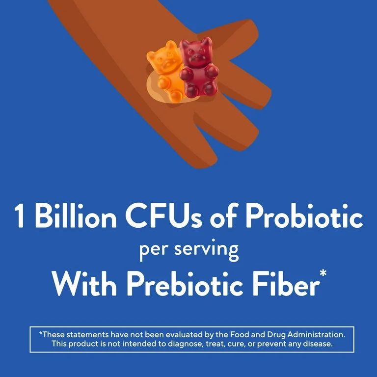 L'il Critters Probiotic with Prebiotic Fiber, Cherry, Orange & Grape Flavors, 1 Billion CFU, 60 Gummies