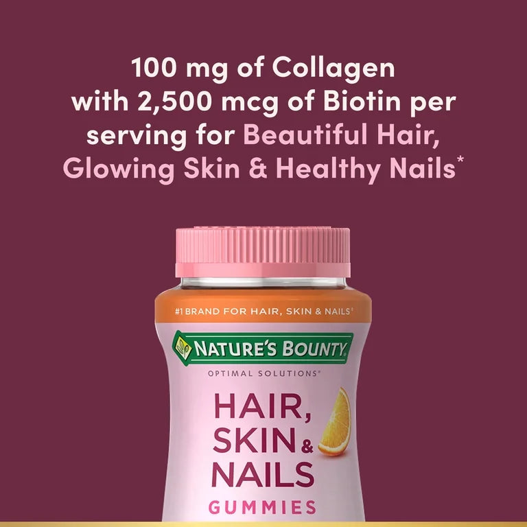 Nature’s Bounty Hair Skin & Nails avec Collagène, goût Agrumes tropicaux, 90 Gummies