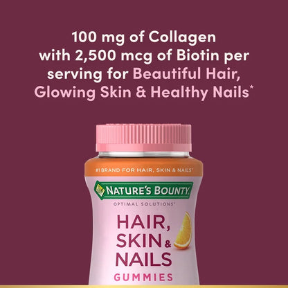 Nature’s Bounty Hair Skin & Nails avec Collagène, goût Agrumes tropicaux, 90 Gummies