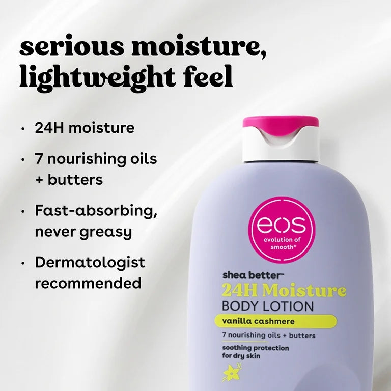 Eos Shea Better, Lotion hydratante 24h pour le corps, Vanille et cachemire, 473 ml