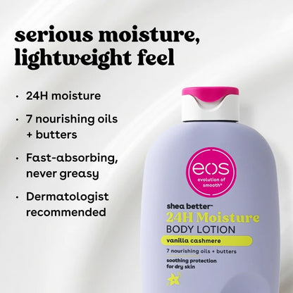 Eos Shea Better, Lotion hydratante 24h pour le corps, Vanille et cachemire, 473 ml