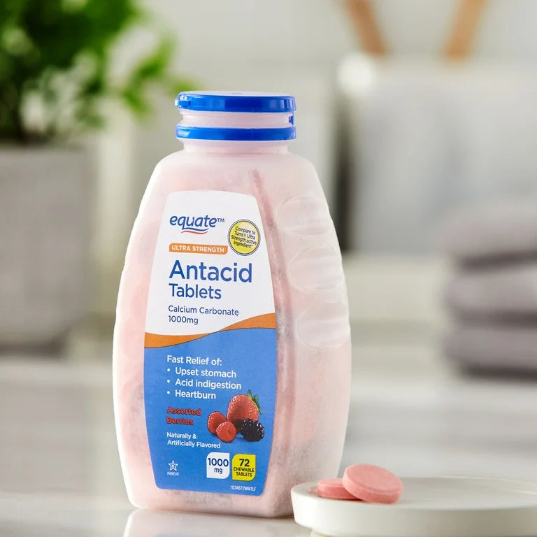 Equate Comprimés à croquer antiacides ultra-forts, saveur baies et fraises assorties, 1000 mg, boîte de 72 comprimés