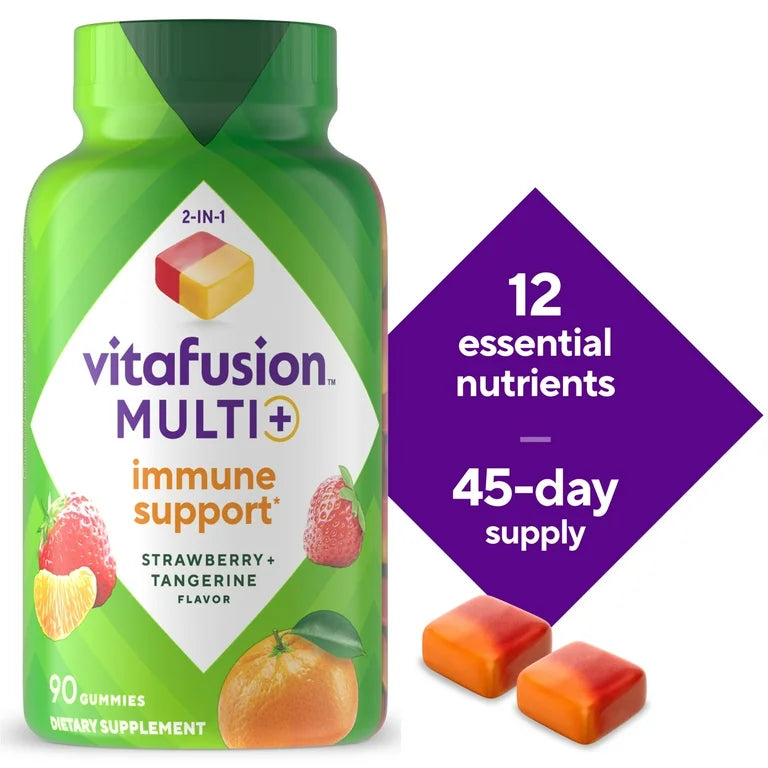 Vitafusion Multi+ Immune Support | 2-in-1 benefits and flavors | Adult Gummy Vitamins with Vitamin C, Zinc, Multivitamins, 90 Gummies