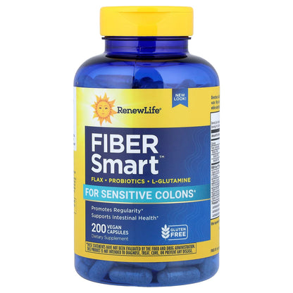 RenewLife Fiber Smart | avec Probiotiques, graines de lin, L Glutamine | 200 gélules