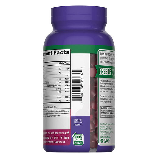Nature’s Truth, Essential Iron ( Fer ) gummies + B Vitamins & Zinc, 150 gummies