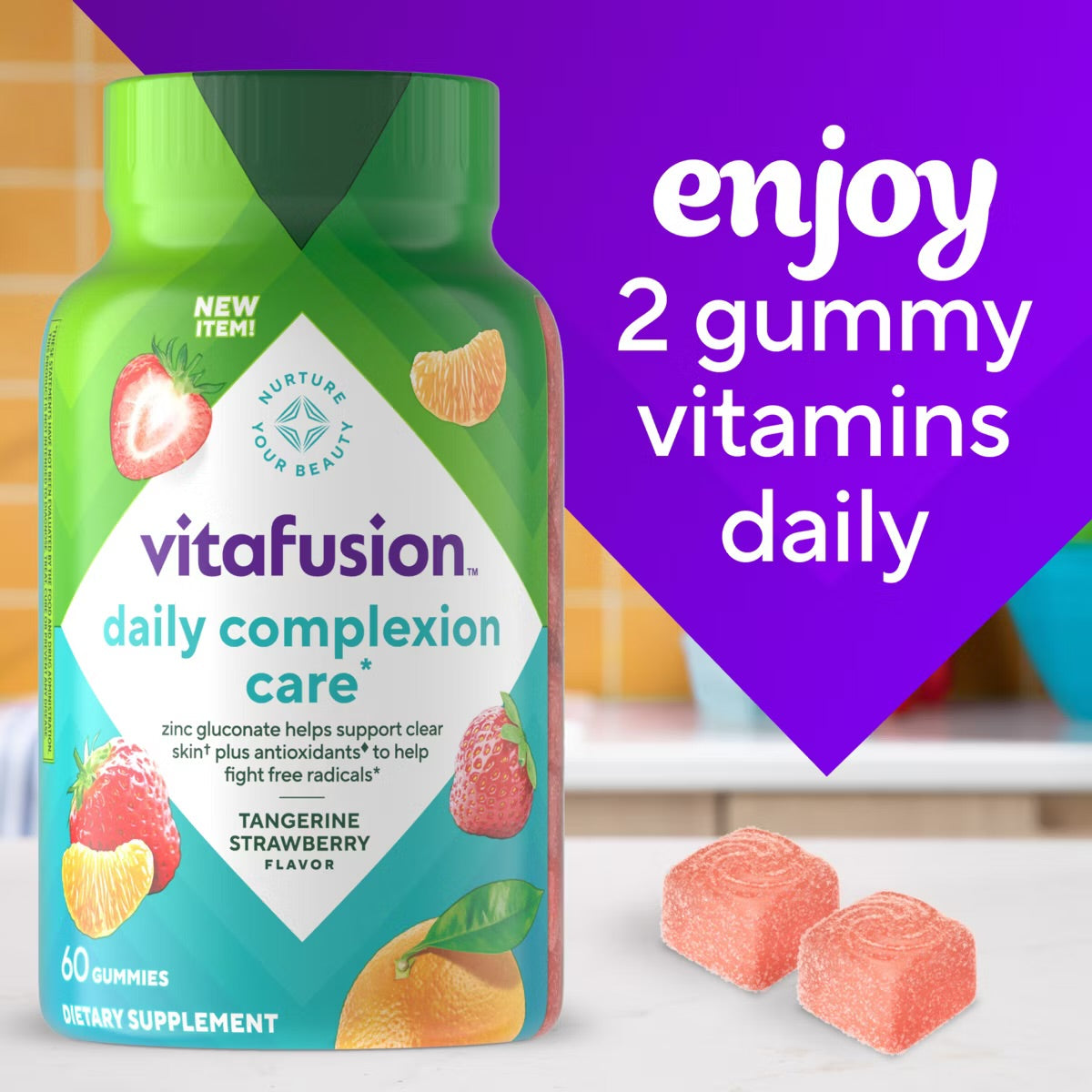 Vitafusion soin quotidien pour le teint|zinc, vitamines C & E, 60 gummies
