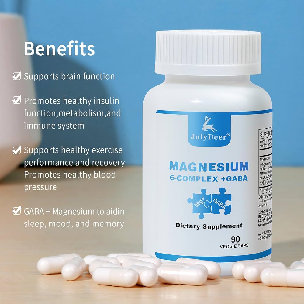 JulyDeer Magnésium Complex 6en1 + Gaba, 350 mg, 90 gélules