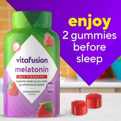 Vitafusion Melatonine | Gummies pour le sommeil, force maximale, goût fraise, 100 gummies