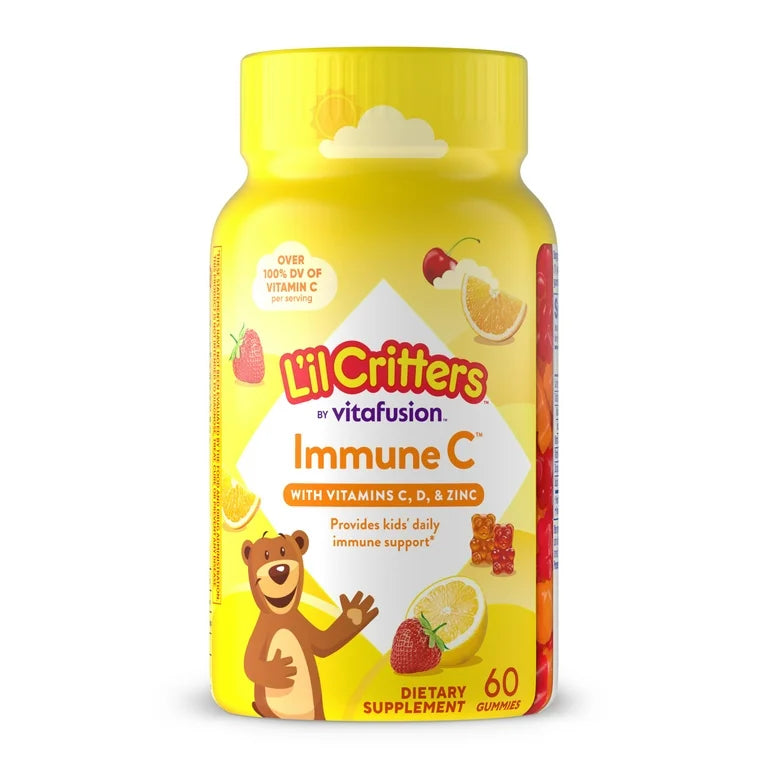 L’il Critters Immune C Multivitamines gummies pour enfants | avec vitamine C, D et le zinc, saveurs orange, citron et cerise, 60 gummies