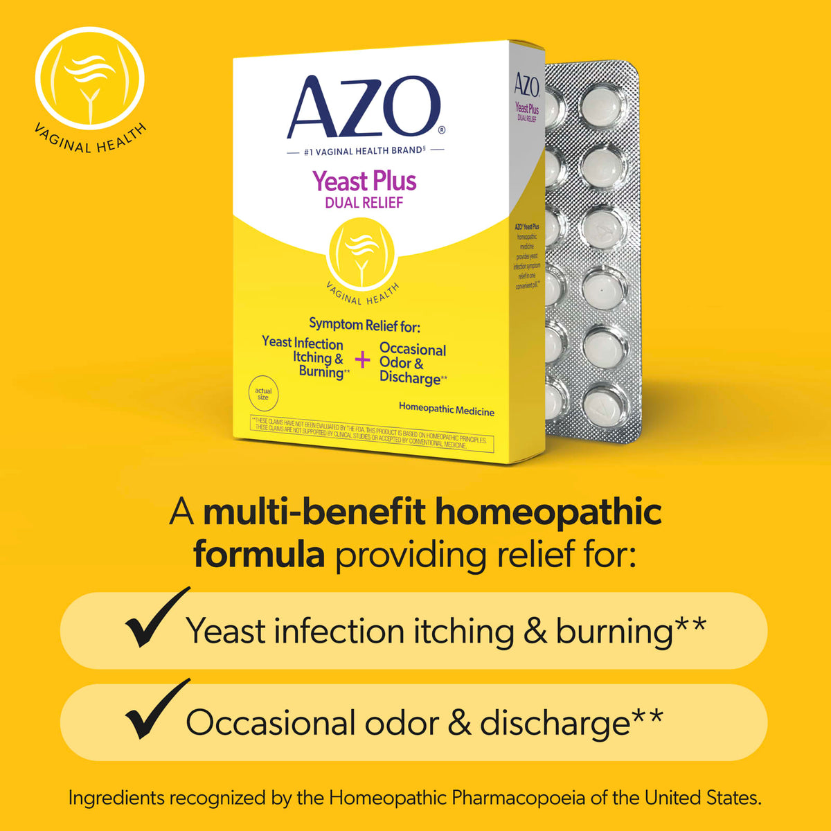Azo Yeast Plus, Double soulagement, 60 comprimés