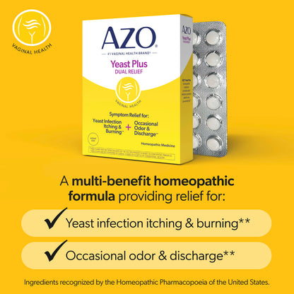 Azo Yeast Plus, Double soulagement, 60 comprimés
