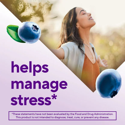 Vitafusion à l'ashwagandha pour le soutien du stress, 125 mg, saveur myrtille, 60 gummies