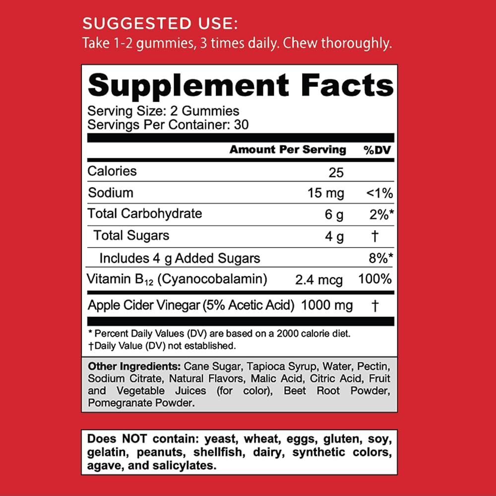 Goli Vinaigre de cidre gummies - enrichies en vitamine B12, betterave et grenade - 60 gummies