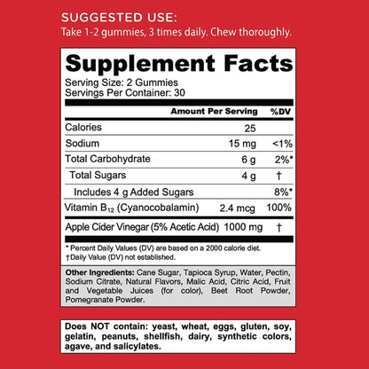 Goli Vinaigre de cidre gummies - enrichies en vitamine B12, betterave et grenade - 60 gummies