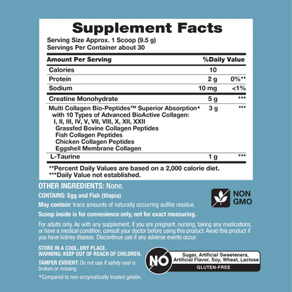 NeoCell Creatine + Multi Collagen | 10 types of collagen | 5g Creatine, 3g Collagen & 1g L-Taurine | 285 grams