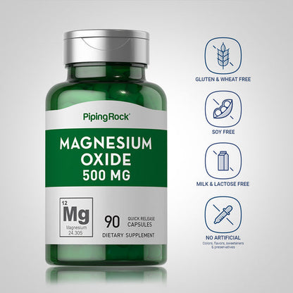 PipingRock Magnesium Oxide, 500mg, 90 capsules