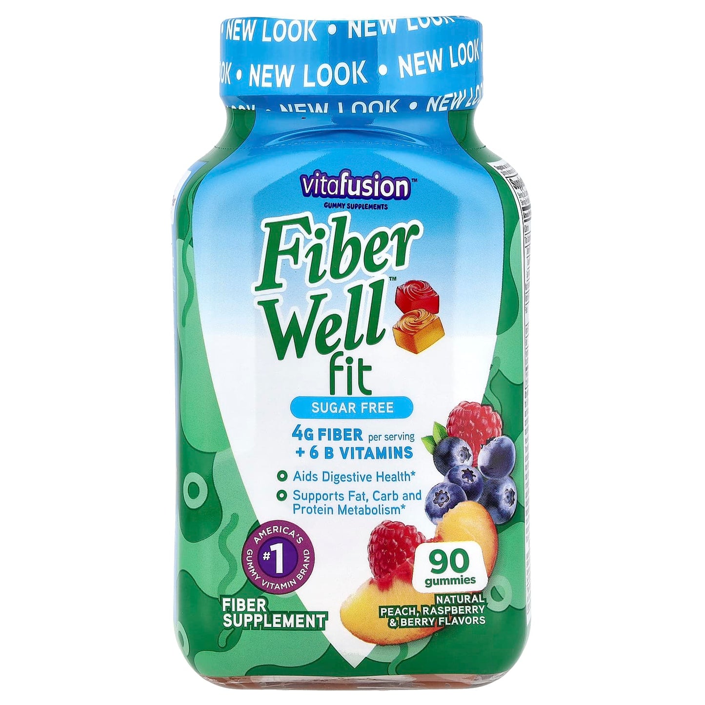 Vitafusion Vitamines FiberWell Fit, fibres Sans sucre, à la pêche, à la framboise et aux baies, 90 gummies