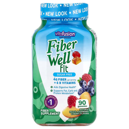 Vitafusion Vitamines FiberWell Fit, fibres Sans sucre, à la pêche, à la framboise et aux baies, 90 gummies