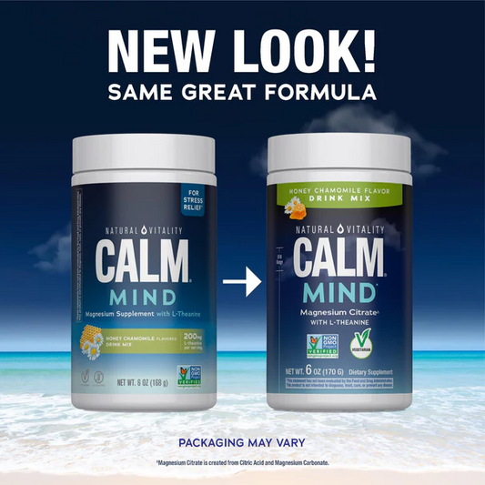 Natural Vitality CALM MIND Magnesium Citrate + L-Theanine Powder, with Honey and Chamomile, 168 grams