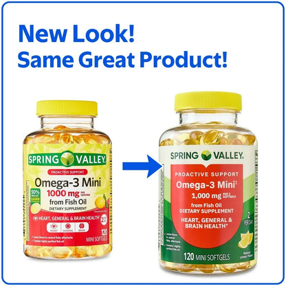 Spring Valley Proactive Support Omega-3 Mini à base d'huile de poisson, 1000 mg, 120 softgels