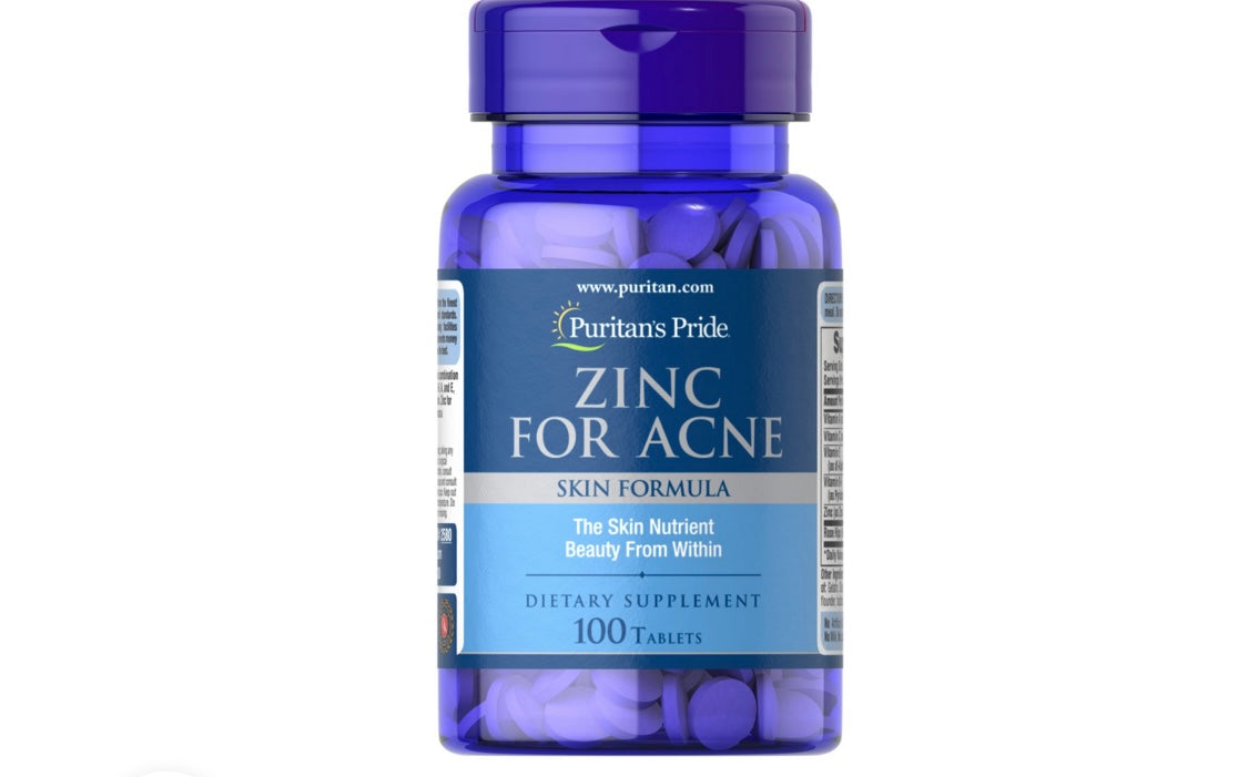 Puritan's Pride Zinc for Acne, 100 Caplets | With Vitamins A, C, E, B6 & Rose Hips | For Clearer, Healthier Skin, 100 Caplets
